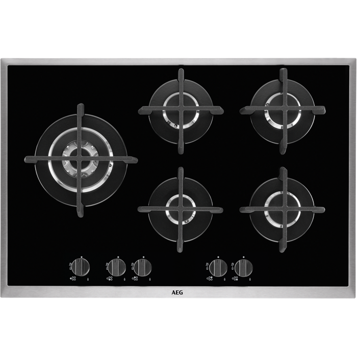 Springen trek de wol over de ogen Duidelijk maken AEG HG795550XB Gas-op-glas kookplaat met Wok (77 cm). 5-pits AEG HG795550XB  Inbouw Gas-op-glas Kookplaat | Gaskookplaatshop.nl
