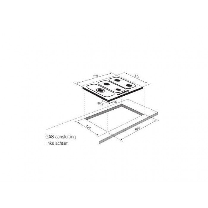MSystem MHB75IXBP Propaan/Butaan Gaskookplaat (75 cm). 5pits MSystem MHB75IXBP Inbouw